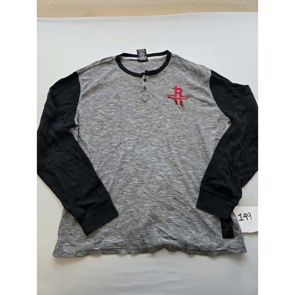 UNK NBA Houston Rockets Mens XL Gray Black Henley Long Sleeve Thermal T-Shirt